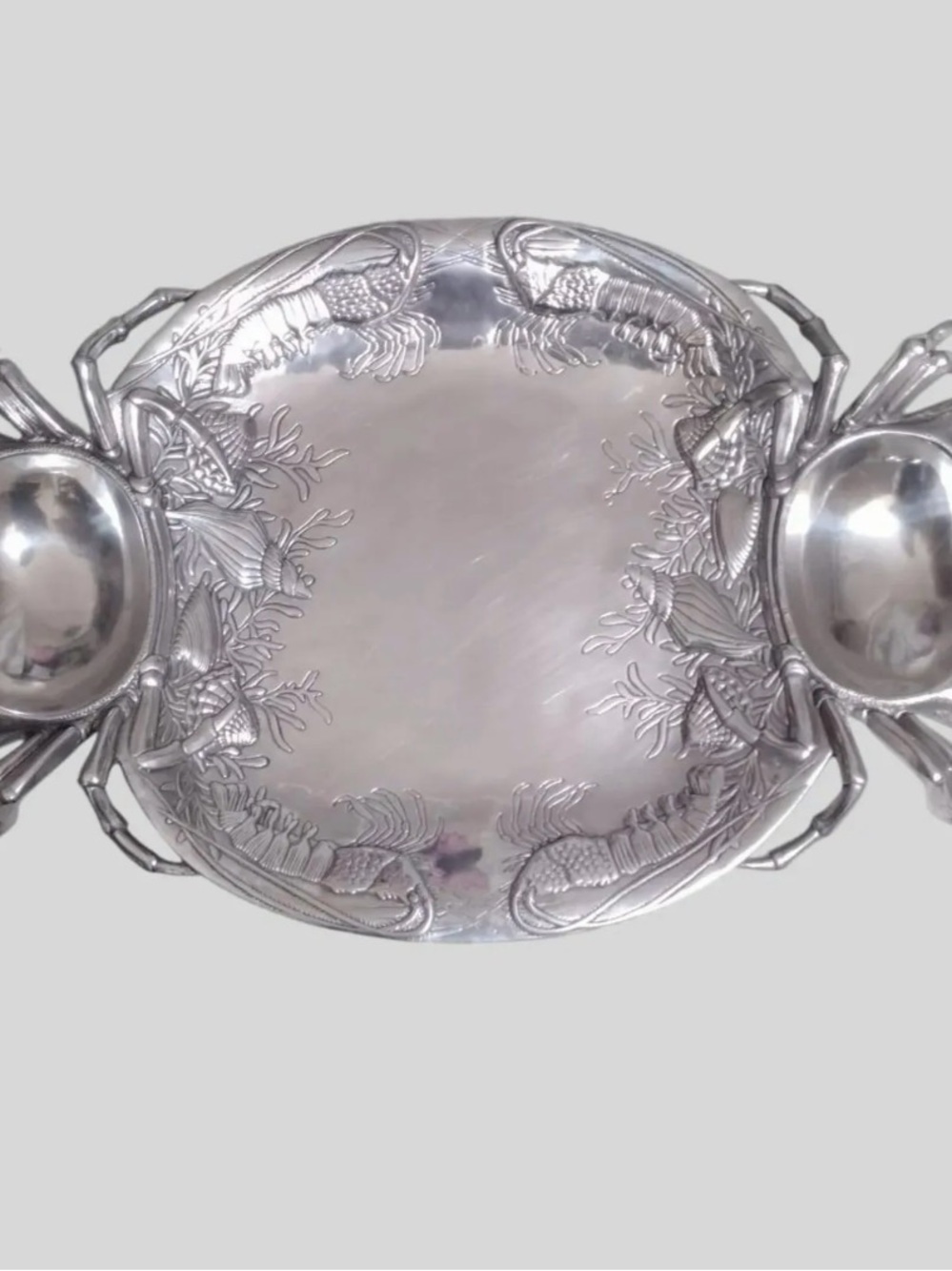 Arthur Court Silver Lobster Motif Serving Tray with Handled Bowls